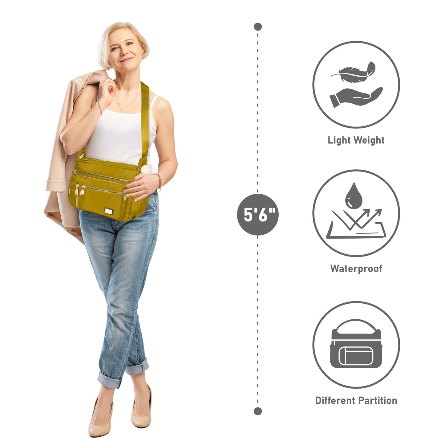 NPBAG Crossbody Bag for Women, Shoulder Purse Handbag Messenger Bag, Trendy Pocketbooks, Waterproof and Multi-Pockets