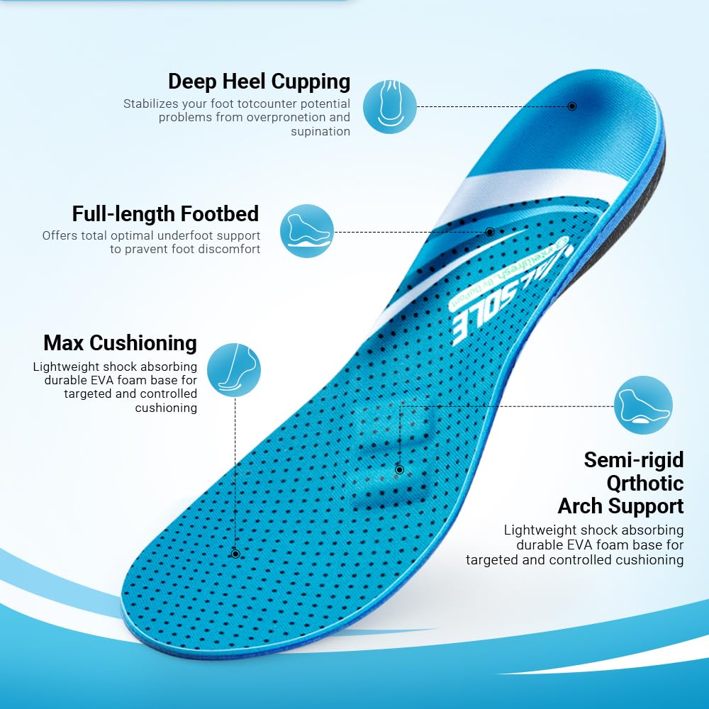 VALSOLE 220+ lbs Plantar Fasciitis High Arch Support Insole for Men Women,Heavy Duty Support Pain Relief Orthotics Insert,Relieve Flat Feet,High Arch,Foot Pain,Standing All Day Boot Work Shoe Insole