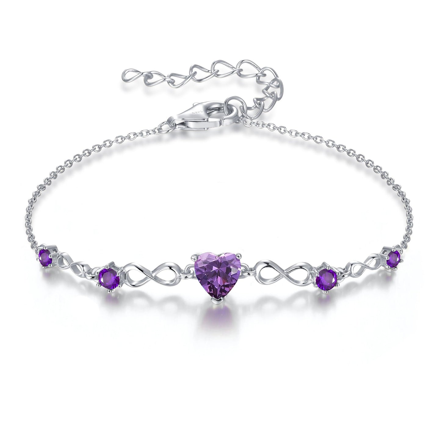 G&GEMSJEW Infinity Heart Birthstone Bracelets for Women, 925 Sterling Silver Women Charm Link Bracelet Adjustable, Birthday Anniversary Christmas Jewelry Gifts for Women Wife Mom Girlfriend Her