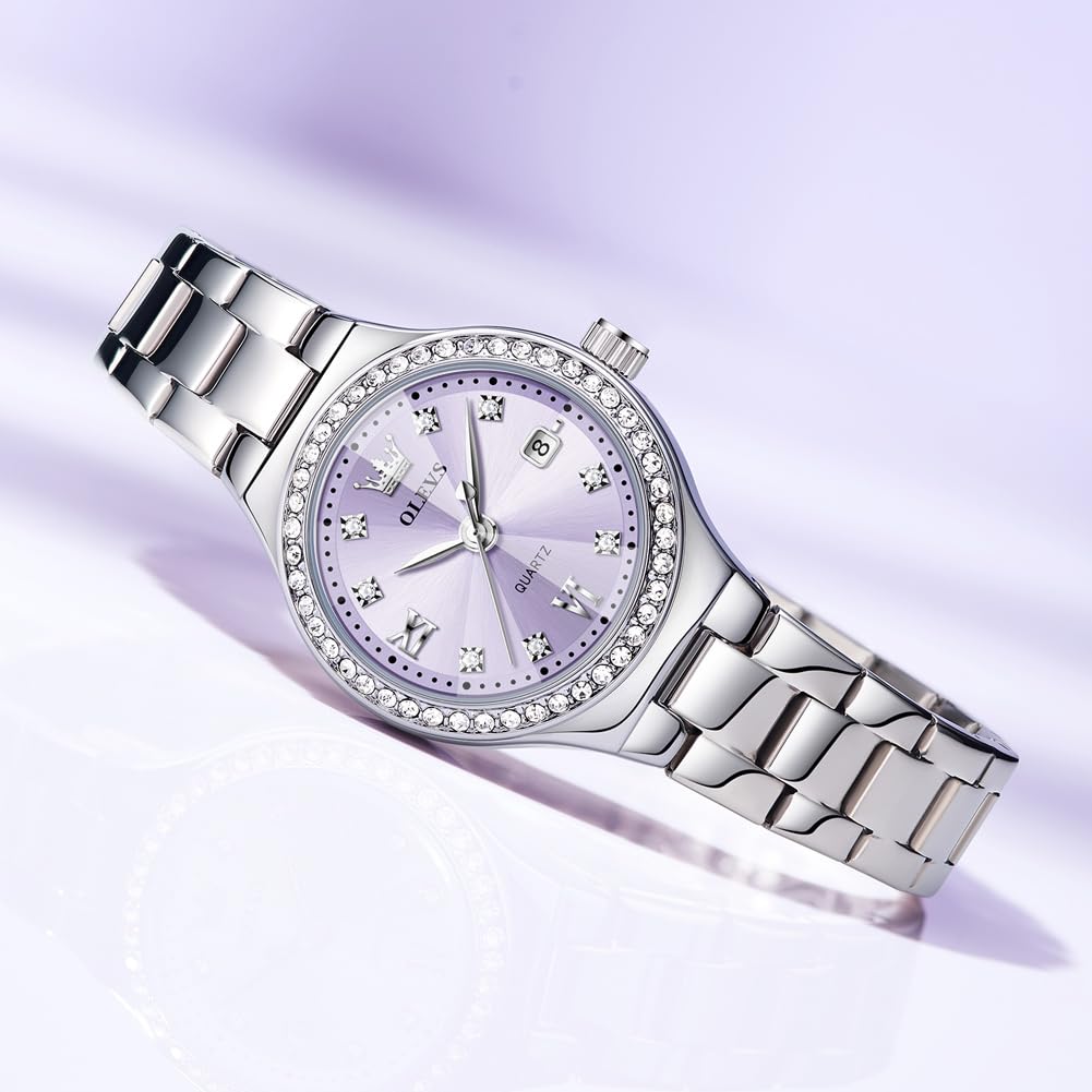 OLEVS Watch for Women Luxury Fashion Diamond Classic Arabic Dial Wrist Women's Watches with Date Waterproof Stainless Steel Quartz Ladies Watch