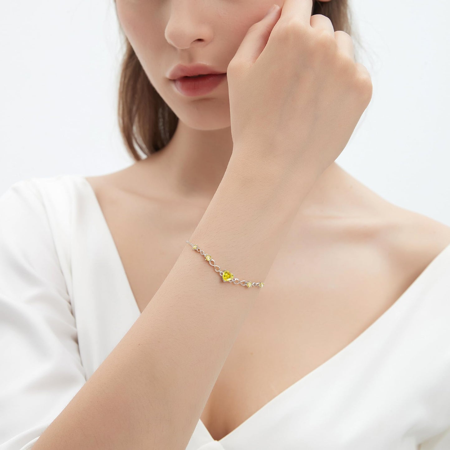 G&GEMSJEW Infinity Heart Birthstone Bracelets for Women, 925 Sterling Silver Women Charm Link Bracelet Adjustable, Birthday Anniversary Christmas Jewelry Gifts for Women Wife Mom Girlfriend Her
