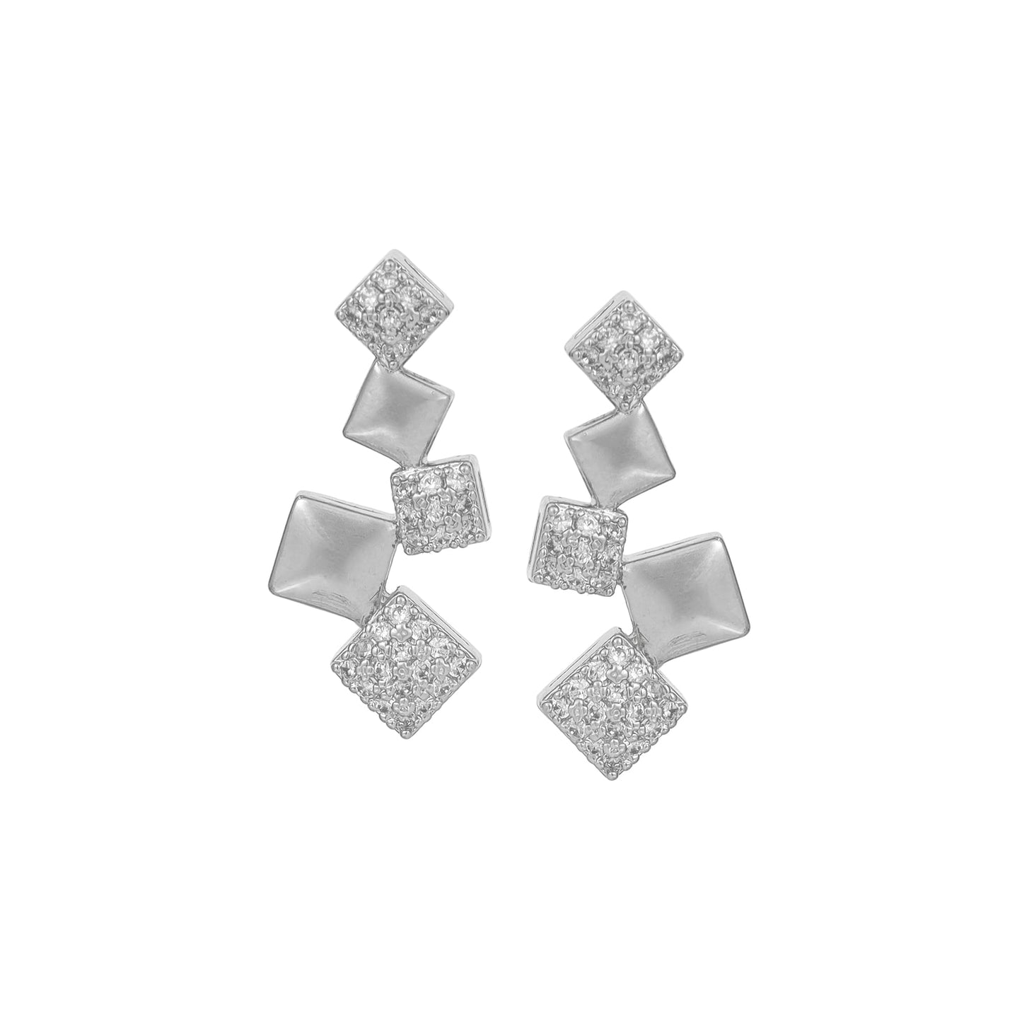 Nilu's Collection American Diamond Stone Studded | Rose Gold/Silver Plated | Anti Tarnish Jewellery Set for Women | Matching Earrings Perfect for Weddings and Special Occasions