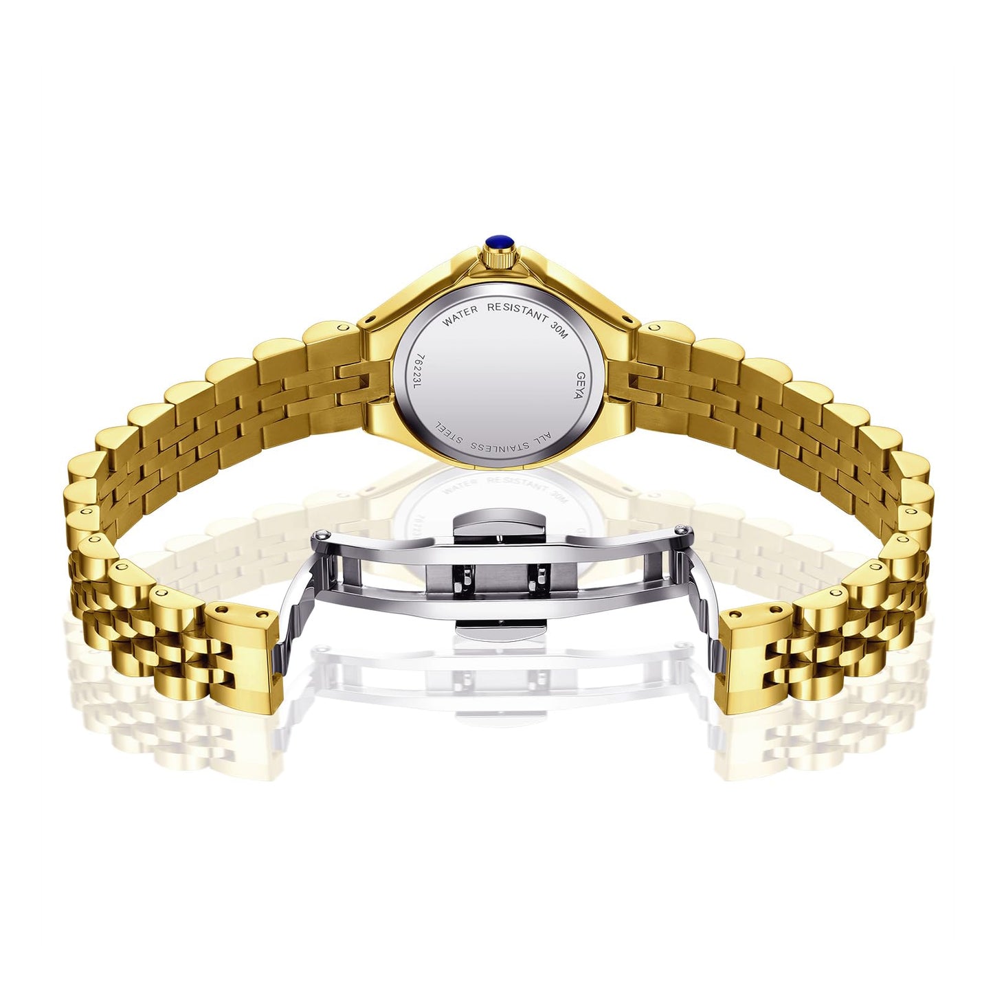 GeYa Vintage Gold Watches for Women Dainty Ladies Quartz Wristwatch,316L Stainless Steel Bracelet for Small Wrist,3ATM Waterproof,Triangle Shape,Birthday Gifts,with Tools,24.5mm