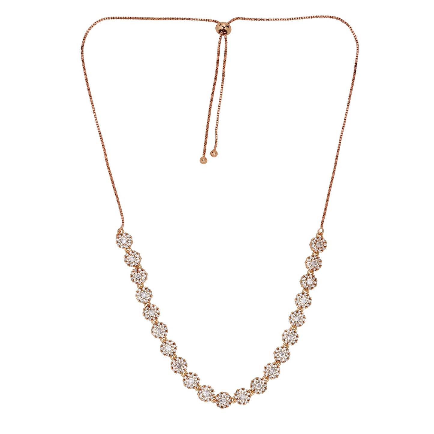 Nilu's Collection American Diamond Stone Studded | Rose Gold/Silver Plated | Anti Tarnish Jewellery Set for Women | Matching Earrings Perfect for Weddings and Special Occasions
