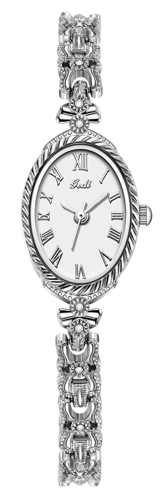 Gosasa Small Gold Watches for Women Vintage Dainty Oval Roman Numeral Dial Analog Slim Bracelet Alloy Band Water Resistant Dress Wrist Watch Elegant Gift