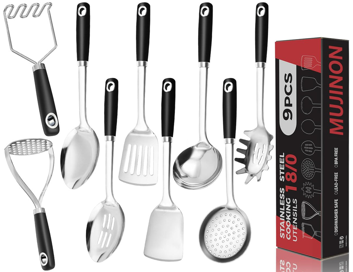 MUJINON Spatula Set, 18/0 Stianless Steel Turner & Slotted Spatula, Kitchen Cooking Utensils Set, Pack of 2