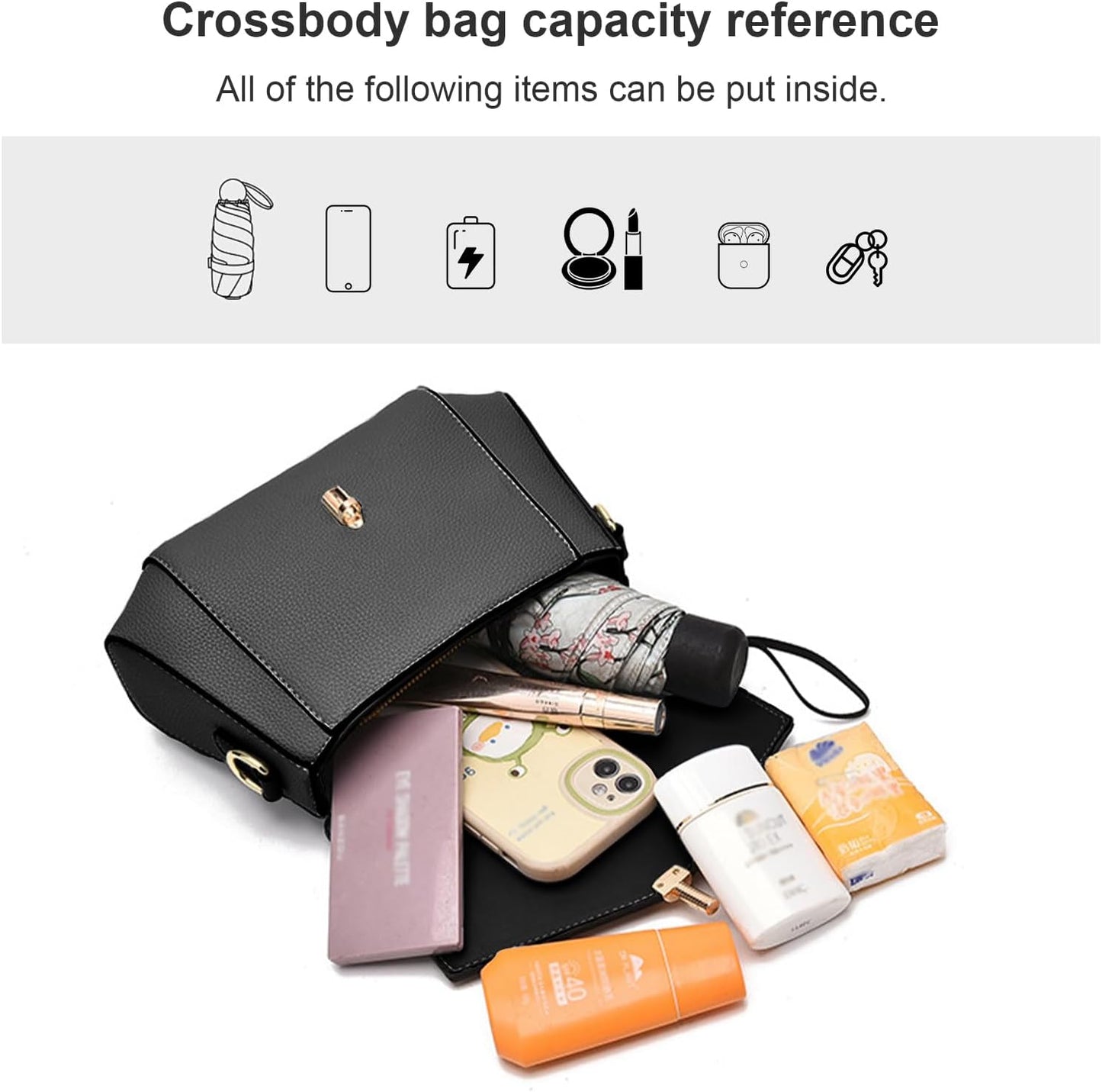 imeetu Crossbody Bags for Women, Leather Shoulder Bag, Purses and Handbags | Genuine Leather Womens Crossbody Purse, Structure Shoulder Purse with Top Handle & 2 Straps for 3 Styles, Travel, Daily, Gift