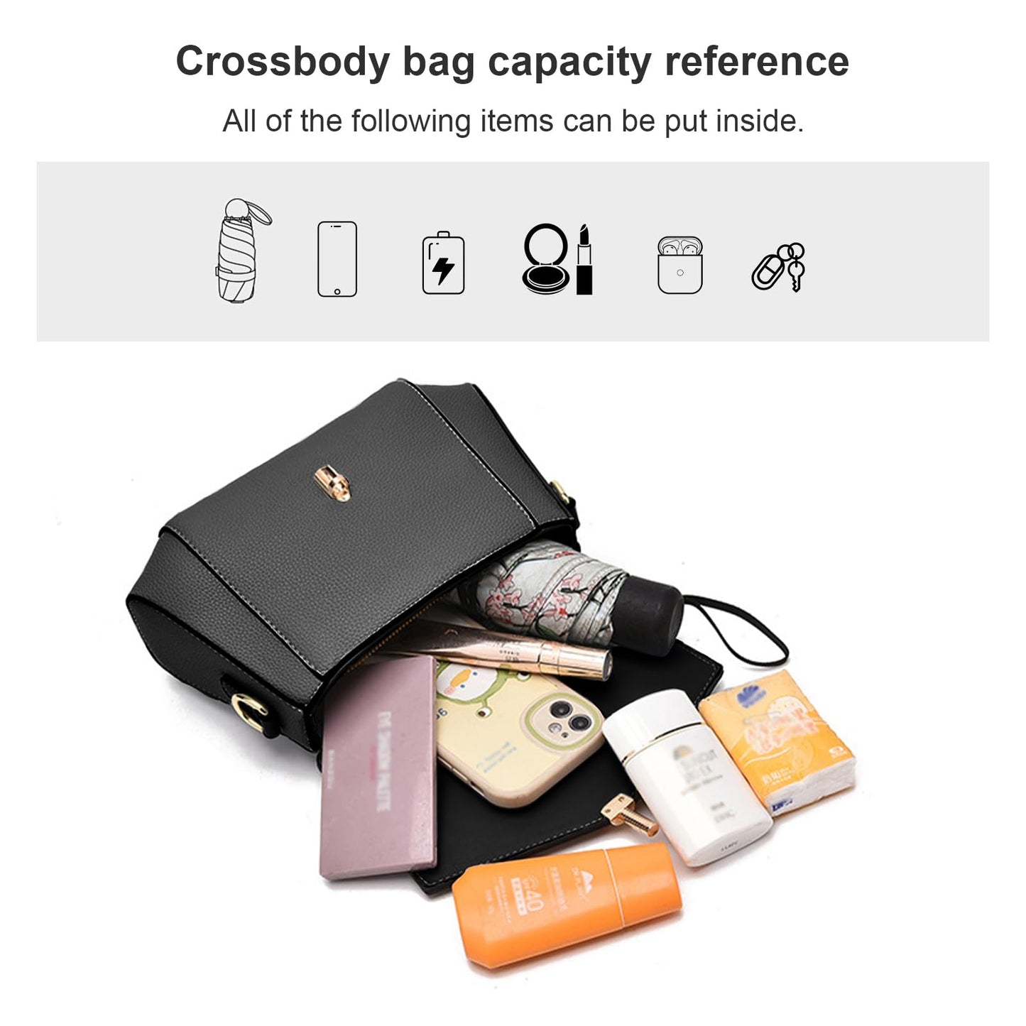 imeetu Crossbody Bags for Women, Leather Shoulder Bag, Purses and Handbags | Genuine Leather Womens Crossbody Purse, Structure Shoulder Purse with Top Handle & 2 Straps for 3 Styles, Travel, Daily, Gift