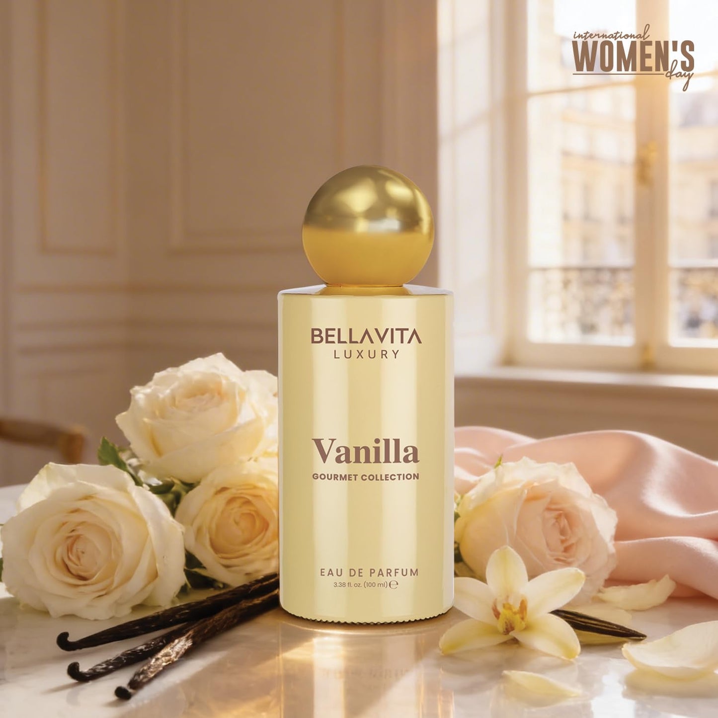 Bellavita Luxury Vanilla Eau de Parfum | 100 ml (3.4 fl.oz.) | Perfume for Men and Women | Gourmet, Coconut, Vanilla and White Musk Notes | Long Lasting Unisex Fragrance