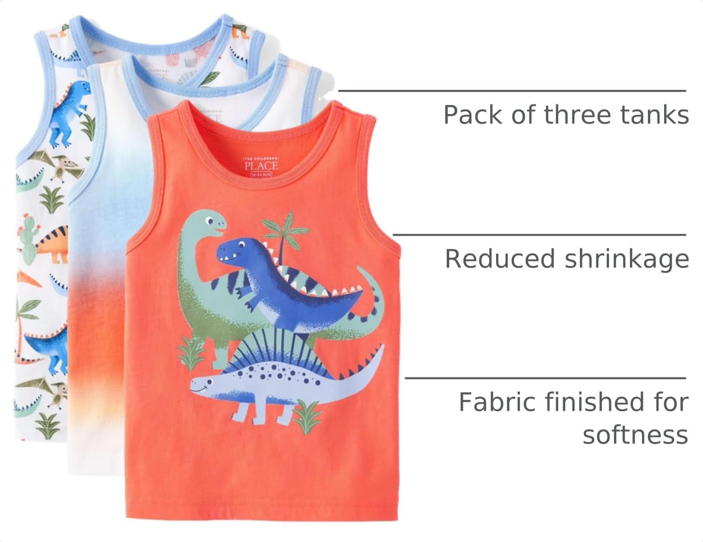 The Children's Place,Baby Boys,and Toddler Assorted Tank Top,Green Dinos 3-Pack,4 Years