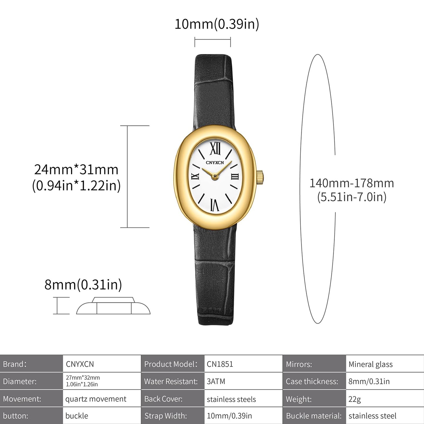 CNYXCN Women's Bracelet Gold Watch - Vintage Elegant Oval Bangle Watch - Gold Jewellery Style Quartz Wristwatch - Gift for Her