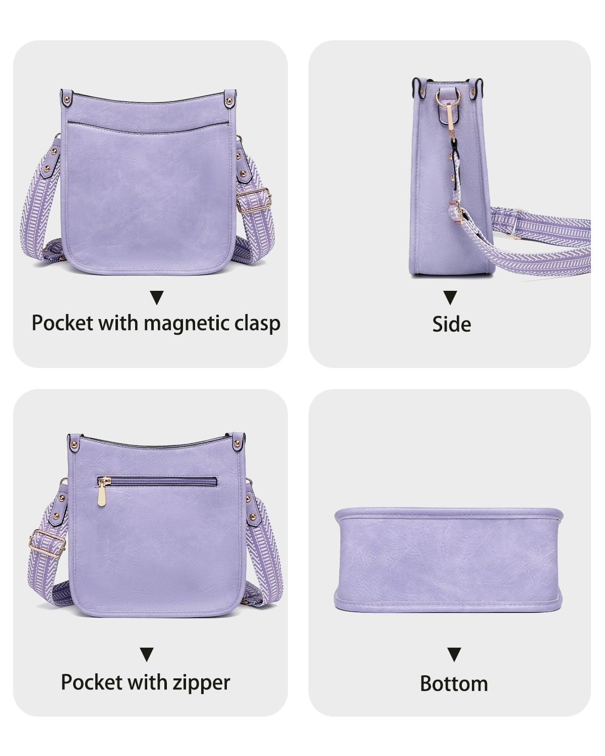 Purses for Women 3PCS, Crossbody Bags Set Large Leather Purse Shoulder Handbags with Wallet Adjustable Straps for Ladies Tote