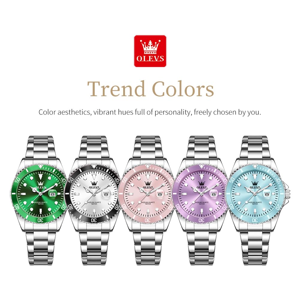 OLEVS Watch Women Silver Watches for Women Luxury for Small Wrists Dress Stainless Steel Women's Wrist Watches Easy to Read Reloj para Mujer Black/Blue/Gold/Green/Pink/Purple