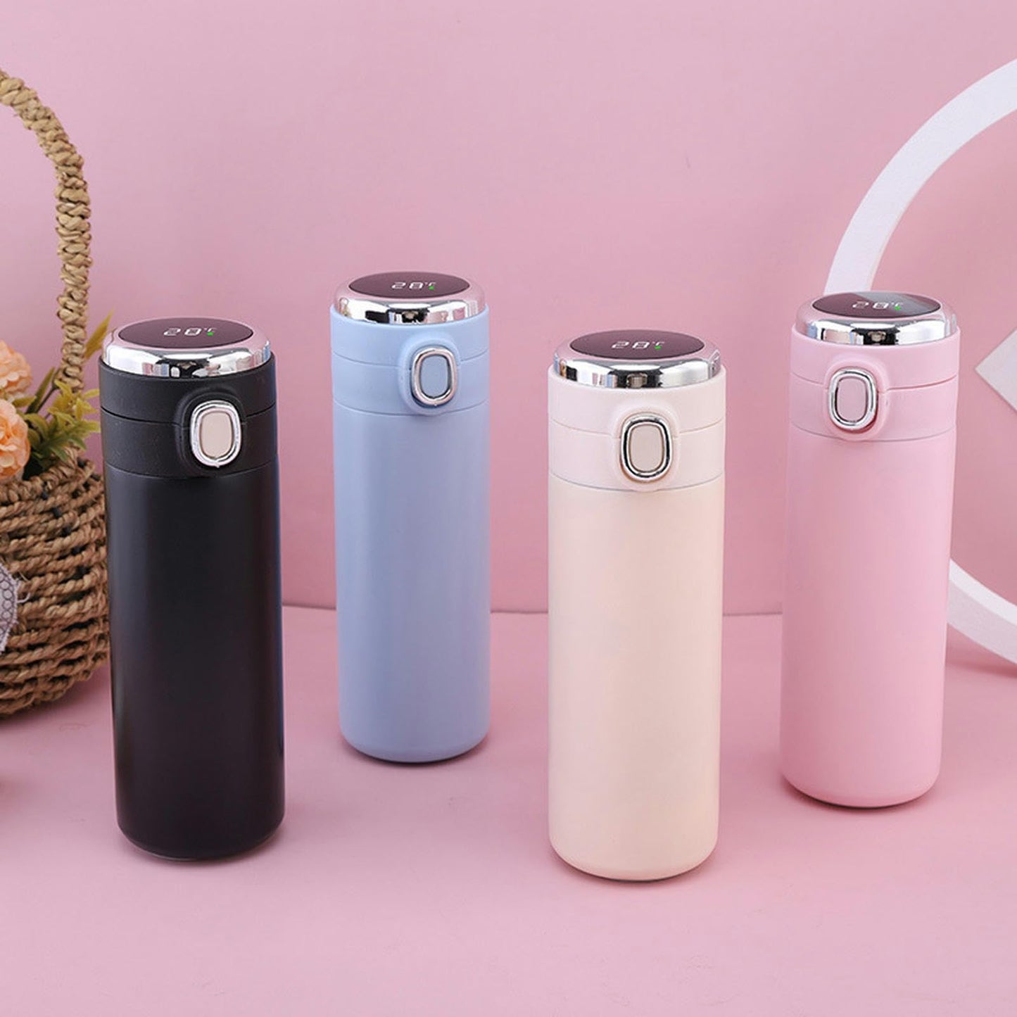 Intelligent Temperature Measurement And Bouncing Insulation Cup, Outdoor Leisure And Casual Business Gift Cup-Pink-300ml  (Clearance)