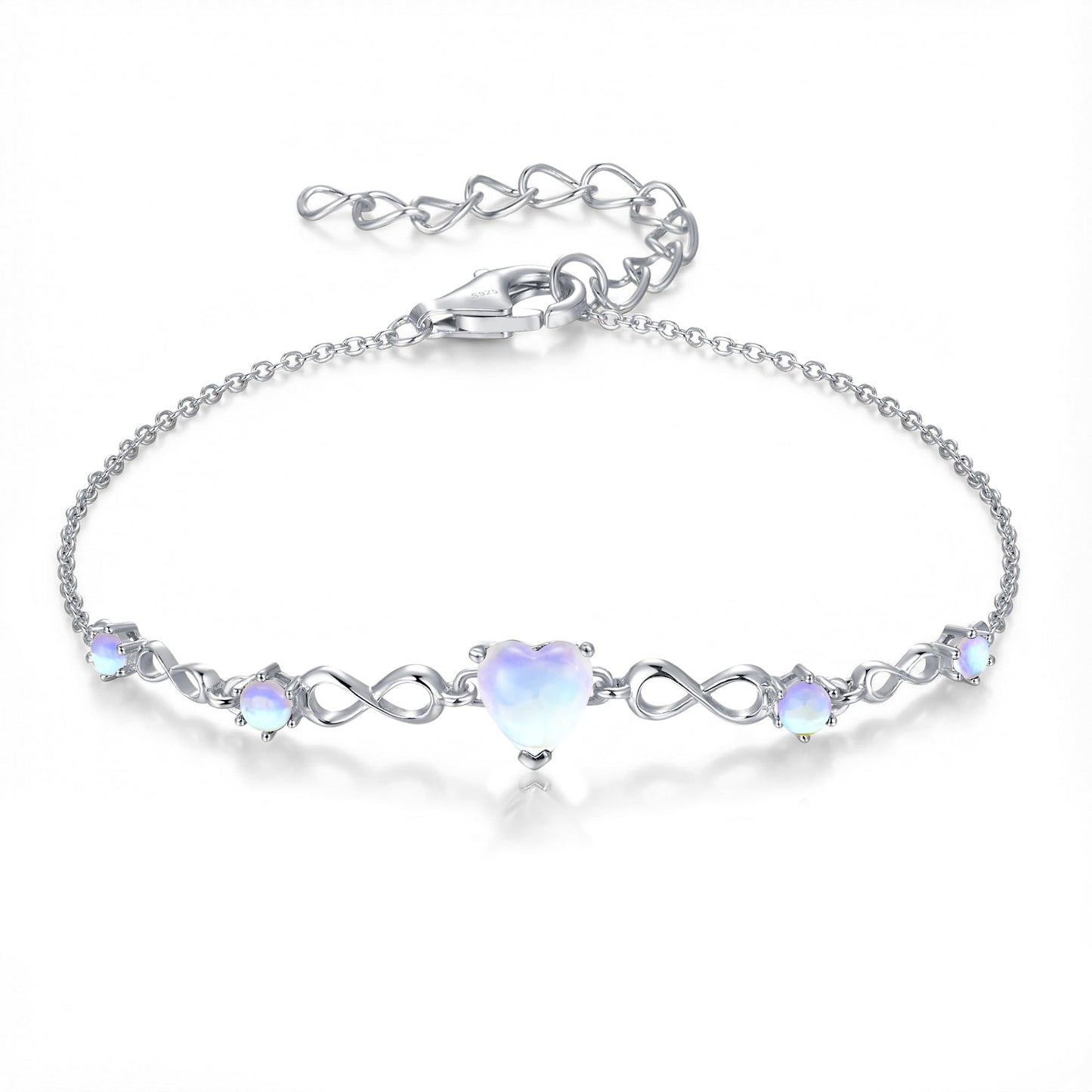 G&GEMSJEW Infinity Heart Birthstone Bracelets for Women, 925 Sterling Silver Women Charm Link Bracelet Adjustable, Birthday Anniversary Christmas Jewelry Gifts for Women Wife Mom Girlfriend Her