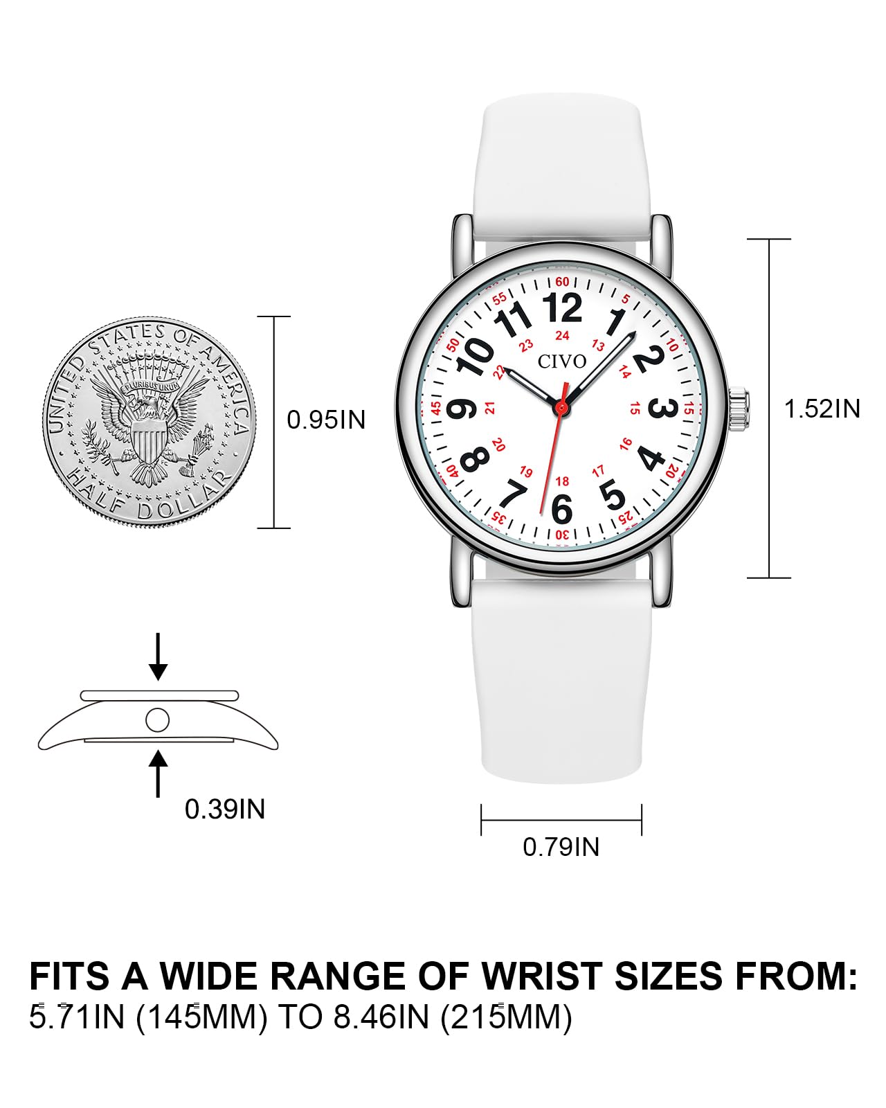 CIVO Nurse Watches for Women Men: Analog Waterproof Watch with Easy Read Dial Second Hand - Gifts for Nurses Medical Student Doctors