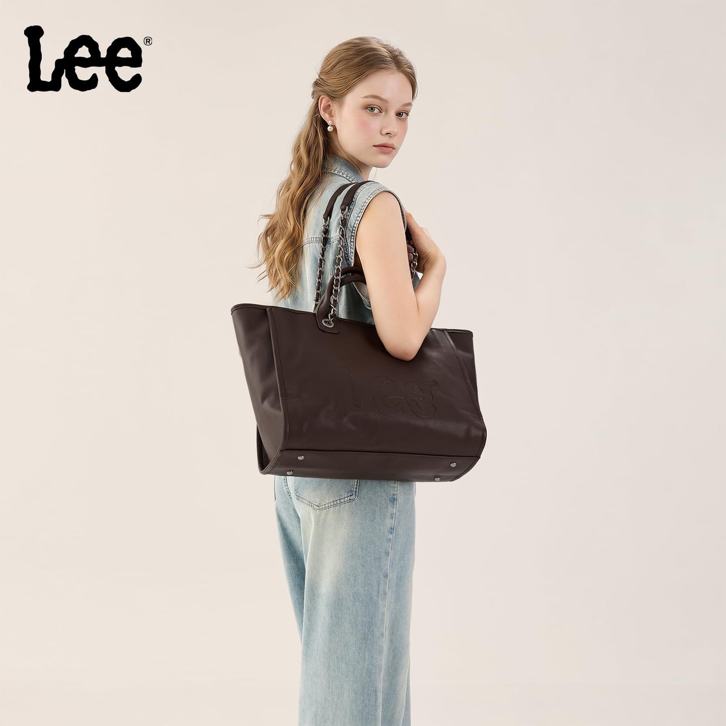 Lee Large Shoulder Tote Bag for Women Vegan Leather Top-Handle Bag
