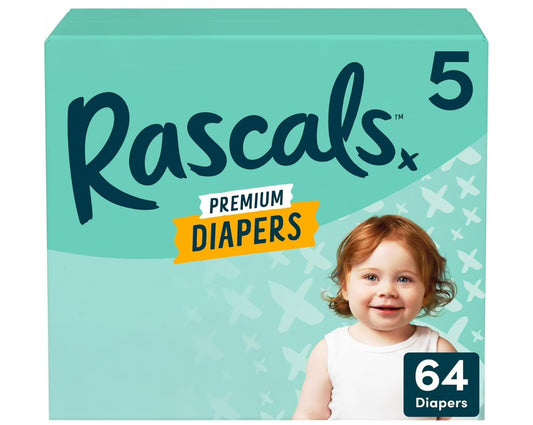 Rascals Disposable Baby Diapers Size 5 (64 Count), Absorbent Core, ( Clearance)