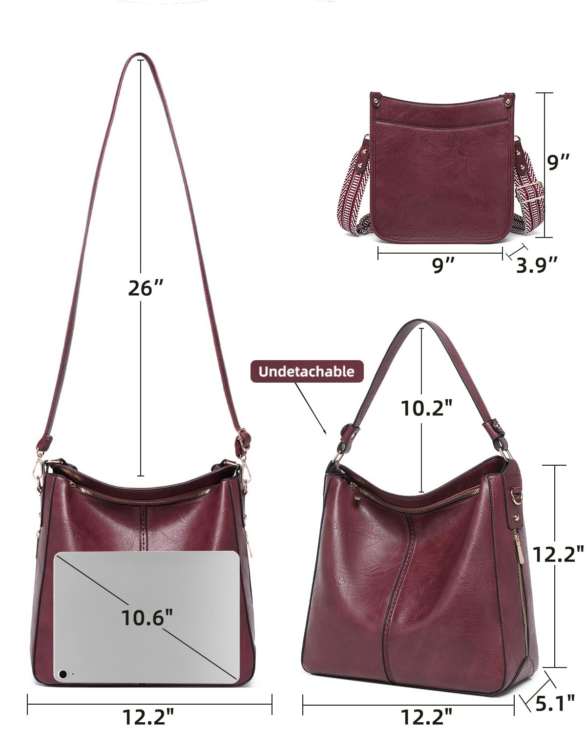 Purses for Women 3PCS, Crossbody Bags Set Large Leather Purse Shoulder Handbags with Wallet Adjustable Straps for Ladies Tote