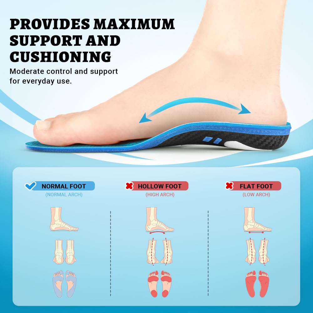 VALSOLE 220+ lbs Plantar Fasciitis High Arch Support Insole for Men Women,Heavy Duty Support Pain Relief Orthotics Insert,Relieve Flat Feet,High Arch,Foot Pain,Standing All Day Boot Work Shoe Insole