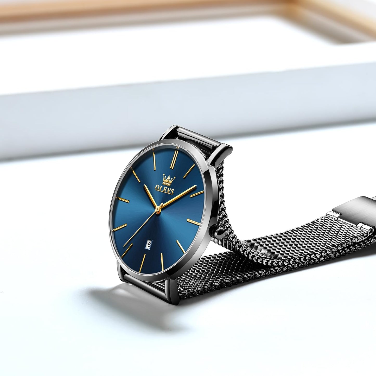 OLEVS Women's Watch Luxury Dress Rose Gold Women Slim Thin Lightweight Watch Stainless Steel Mesh Watches Fashion Waterproof Ladies Wrist Watch Black White Blue Face,Adjustable Bracelet