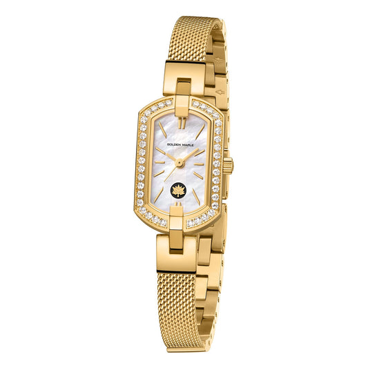 Golden Maple Watches for Women, Small Oval Stainless Steel Case, Mother fo Pearl Dial, Dainty Ladies Watches, Luxury Gifts for Her