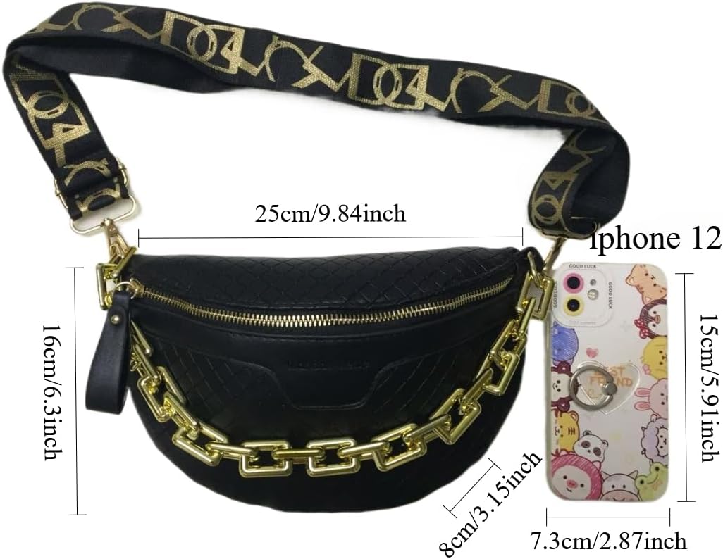 Thick Chain Women's Fanny Pack Plaid leather Waist Bag Shoulder Crossbody Chest Bags Luxury Designer Handbags Female Belt Bag