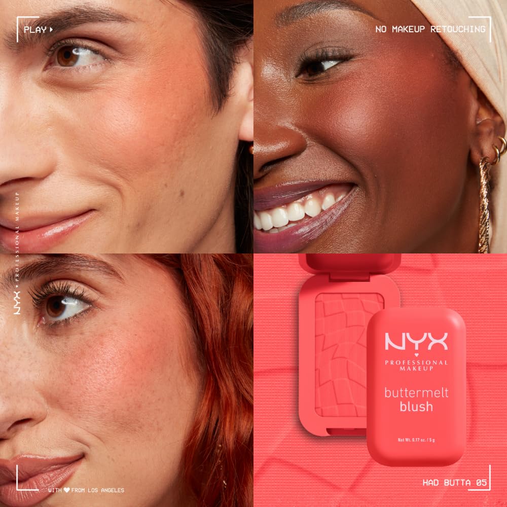 NYX PROFESSIONAL MAKEUP Buttermelt Powder Blush, Fade and Transfer-Resistant Blush, Up to 12HR Make Up Wear, Vegan Formula - For The Butta