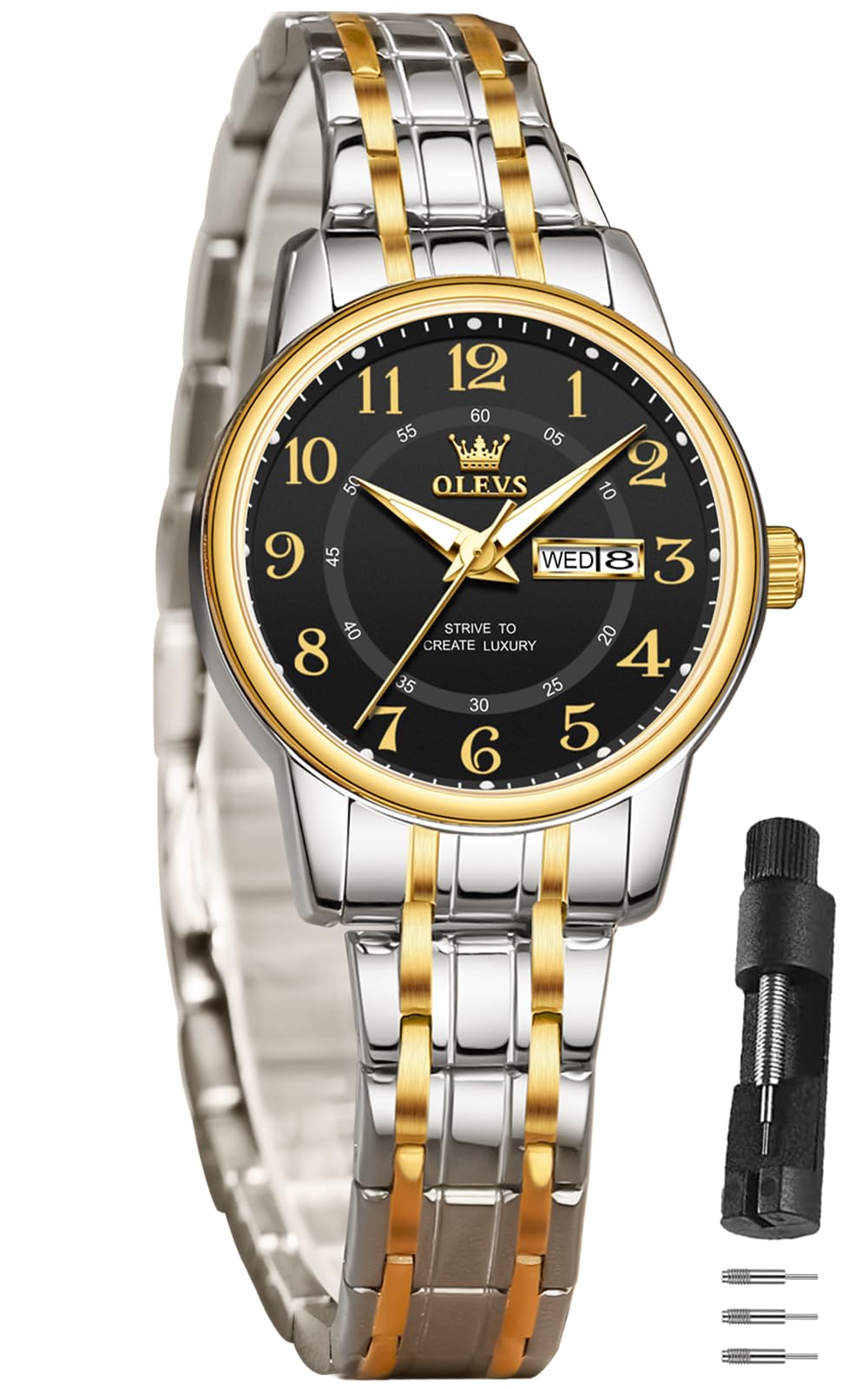 OLEVS Watch Women Two Tone Watches for Women with Date Dress Womens Watches for Small Wrists Luxury Easy Read Womens Watch Waterproof Blue/Black/Gold/Silver Dial Reloj para Mujer