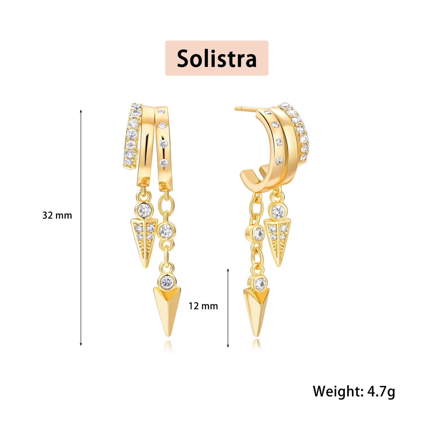 Gold Dangle Earrings for Women, 14k Gold Plated Stacked Triple Hoop Illusion Earrings Cubic Zirconia Huggie Earrings for Women Trendy