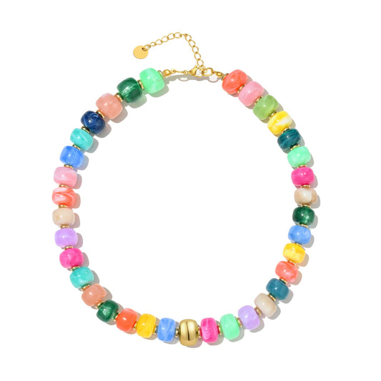 Chunky Beaded Statement Necklace for Women Trendy Colorful Boho Resin Bead Choker Necklaces Summer Handmade Jewelry Gifts Accessories