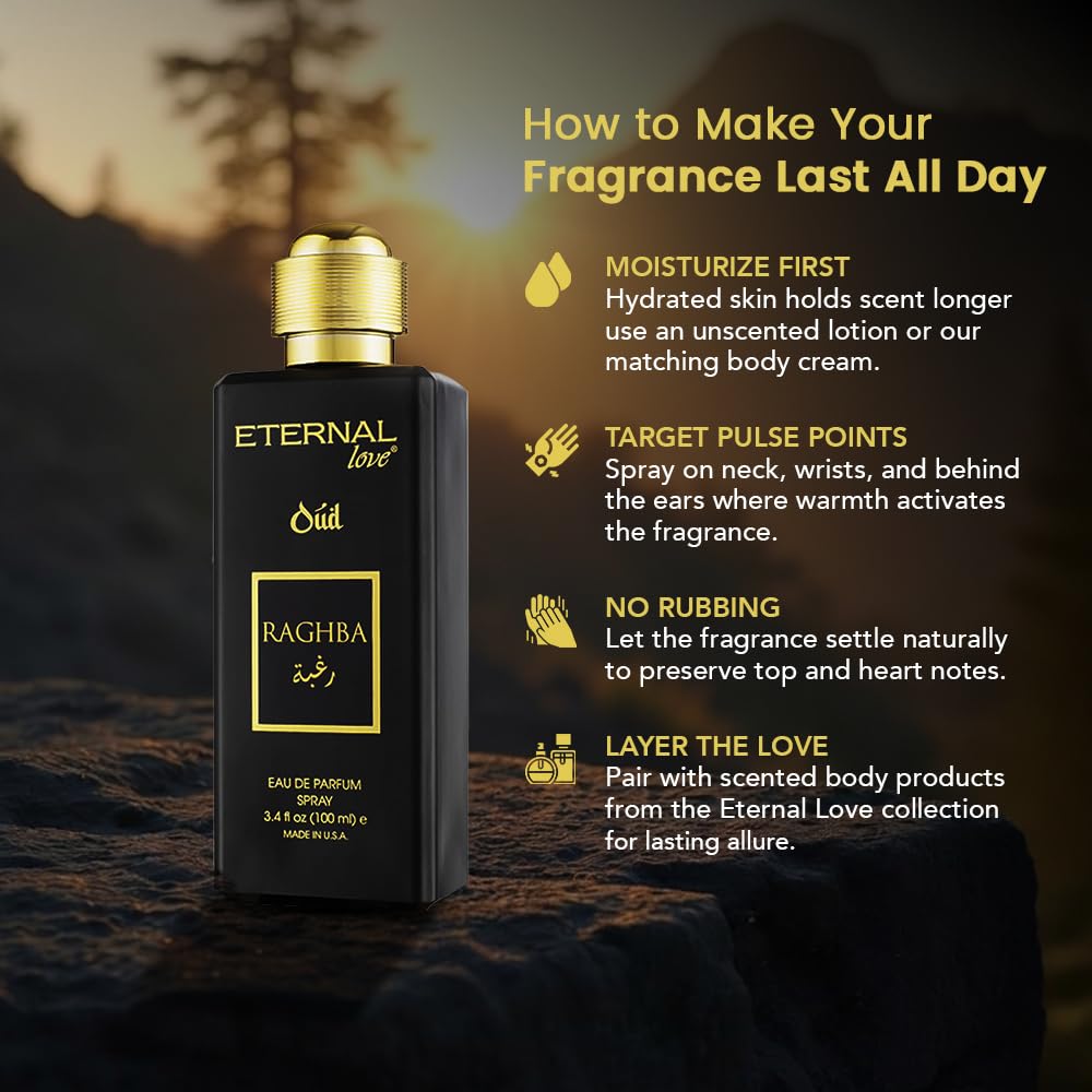Eternal Love Amber Oud - Long Lasting Unisex Eau de Parfum - Warm Woody Oriental Fragrance with Oud & Amber - Dubai Inspired Arabic Scent - 3.4oz