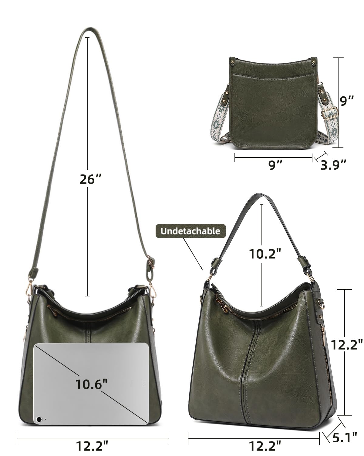 Purses for Women 3PCS, Crossbody Bags Set Large Leather Purse Shoulder Handbags with Wallet Adjustable Straps for Ladies Tote