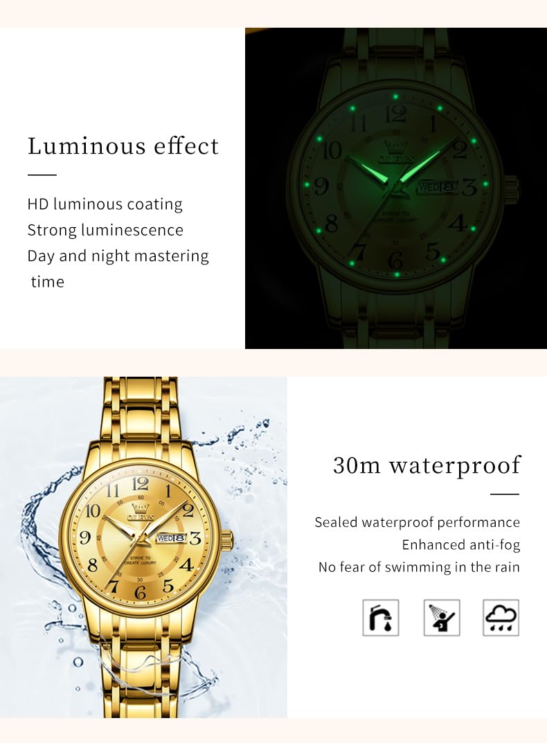 OLEVS Watch Women Two Tone Watches for Women with Date Dress Womens Watches for Small Wrists Luxury Easy Read Womens Watch Waterproof Blue/Black/Gold/Silver Dial Reloj para Mujer