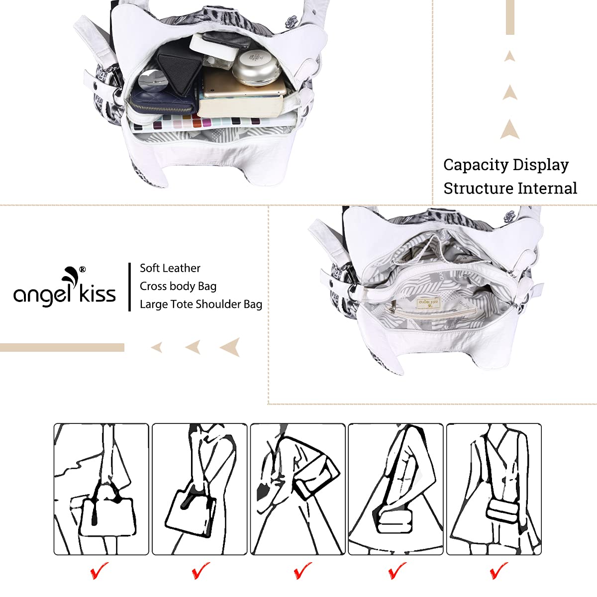 Angelkiss Hobo Purses and handbags for Women Satchel Handbag Women Purses Large Daily Shoulder Bags