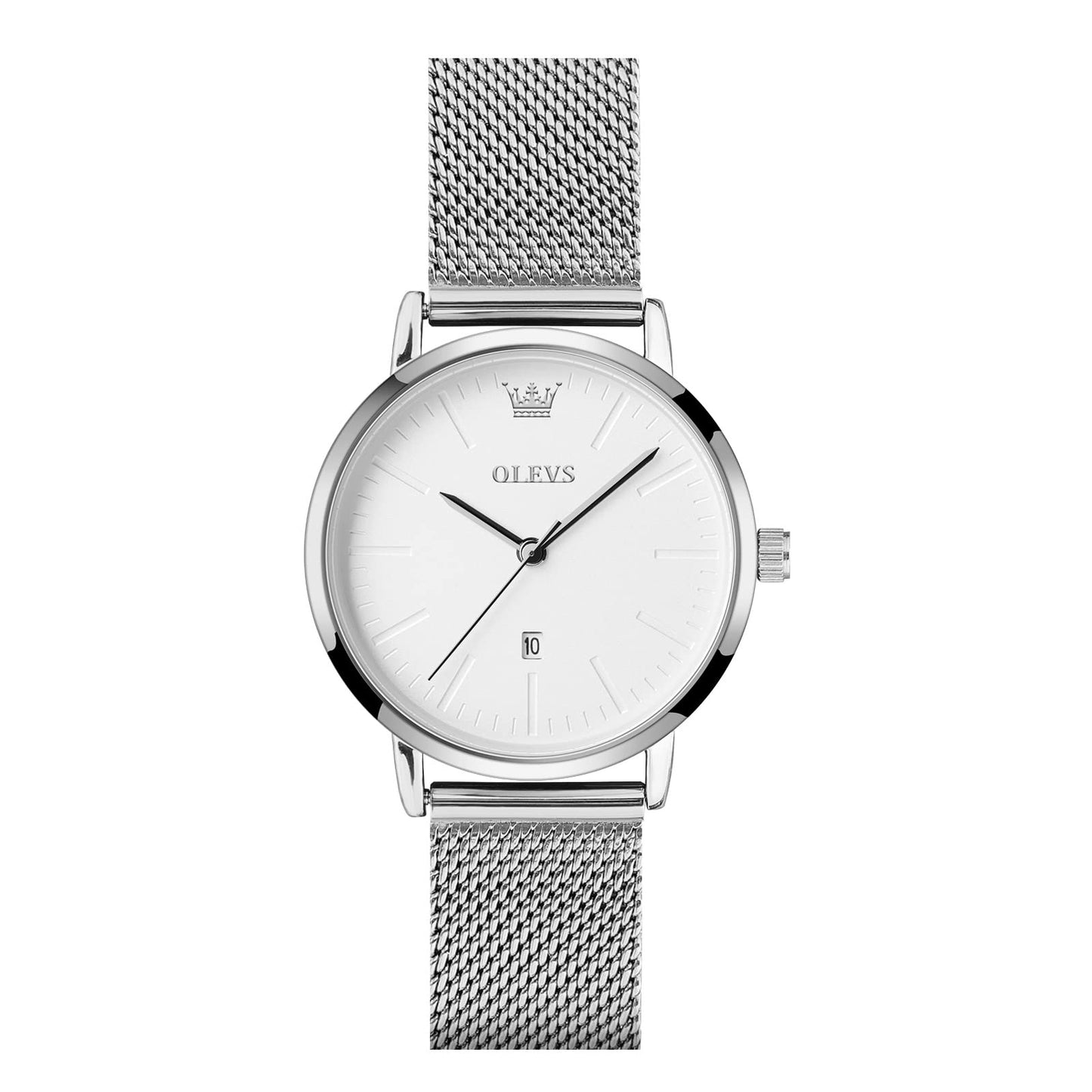 OLEVS Women's Mesh Bracelet Watch, Elegant Large Face Three Hand Analog Quartz Womens Wristwatch, Pretty Slim Date Display Waterproof Ladies Watches for Small Wrists