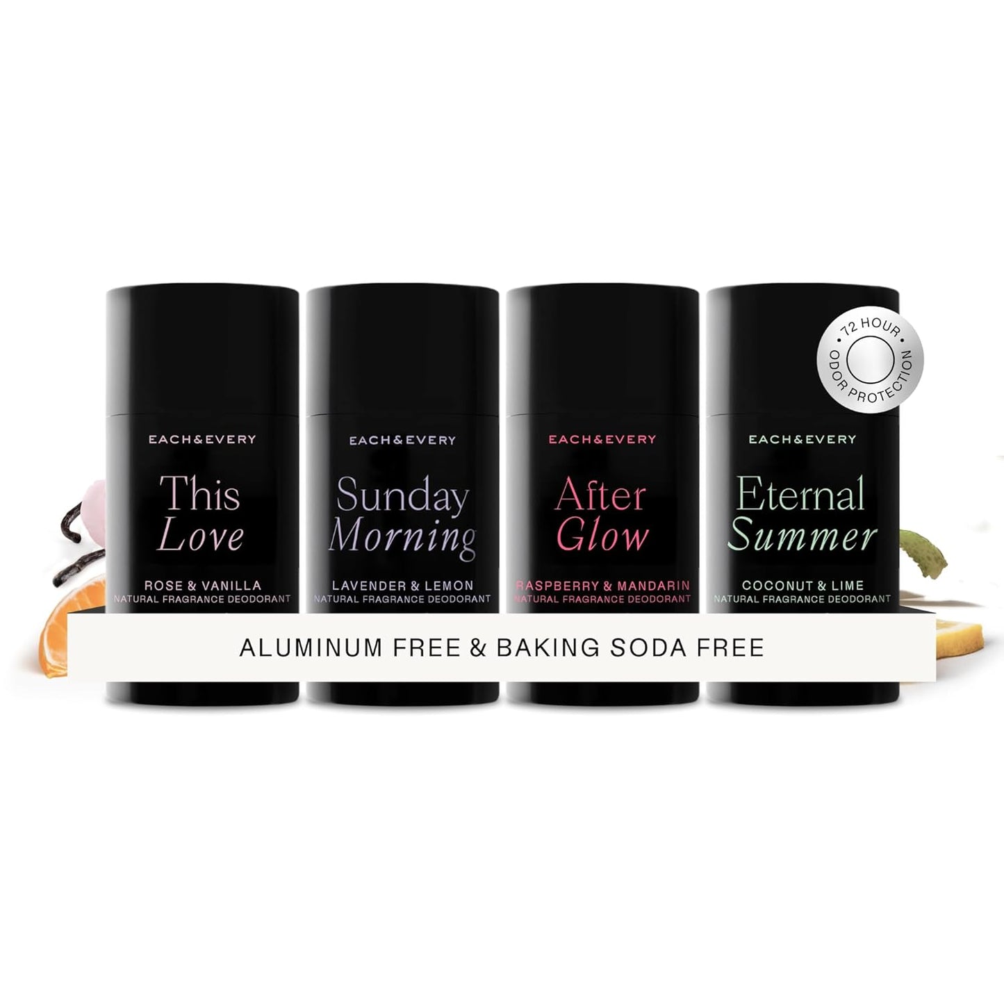 Each & Every Aluminum Free Deodorant for Women & Men, Travel Size – Natural Fragrance 72-Hr Odor Protection for Sensitive Skin, EWG Verified, Baking Soda Free - Multiple Scents Mini 4 Pack, .8oz