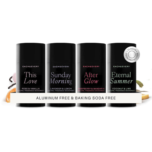 Each & Every Aluminum Free Deodorant for Women & Men, Travel Size – Natural Fragrance 72-Hr Odor Protection for Sensitive Skin, EWG Verified, Baking Soda Free - Multiple Scents Mini 4 Pack, .8oz