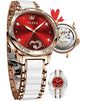 OLEVS Automatic Womens Watches Large Face Ceramic Self Winding Dress Watch for Women Diamond Waterproof Two Tone Stainless Steel Fashion Fashion Premium Bracelet No Battery Ladies Watches