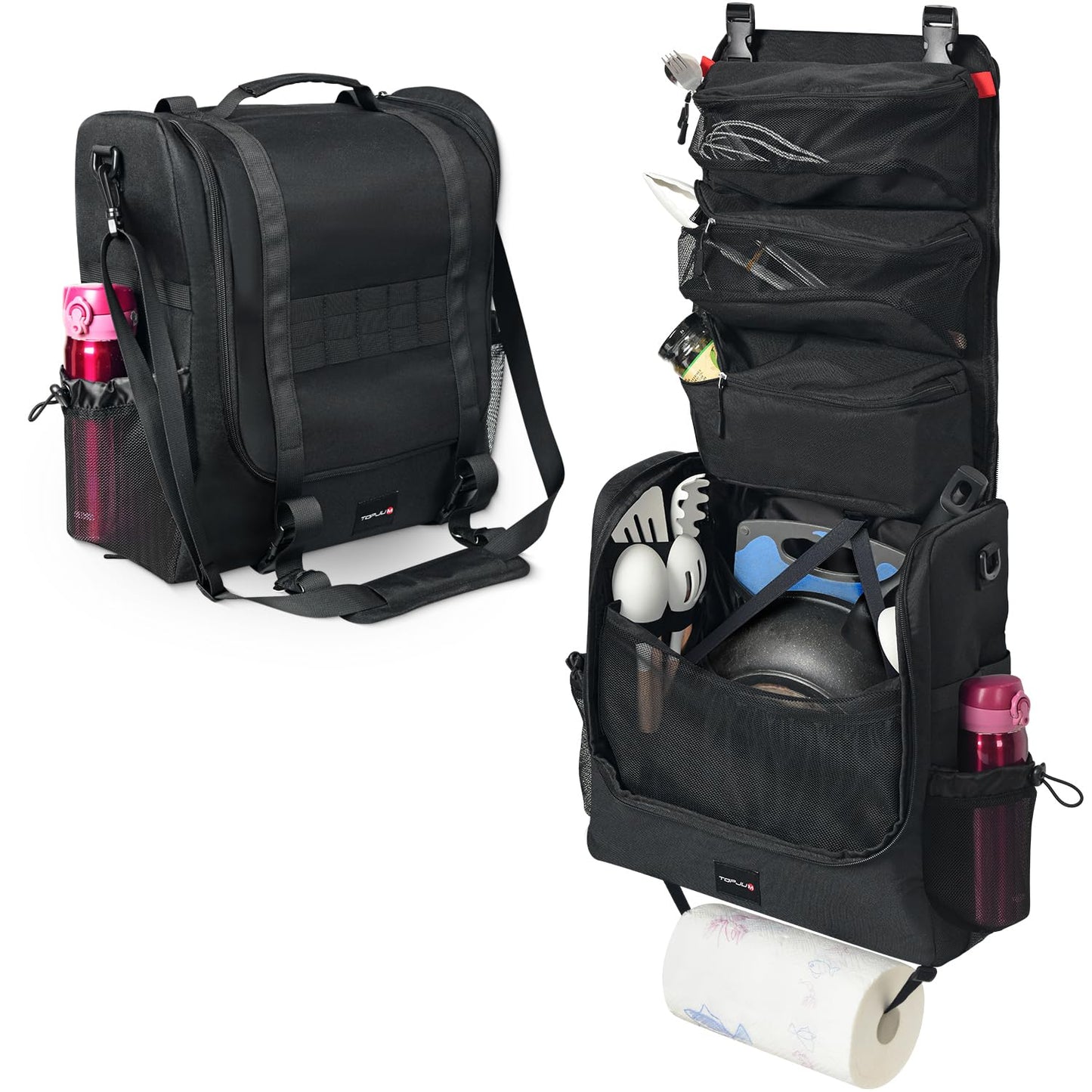 TOPJUM Camp Kitchen Organizer with Hanging Storage & Paper Towel Holder
