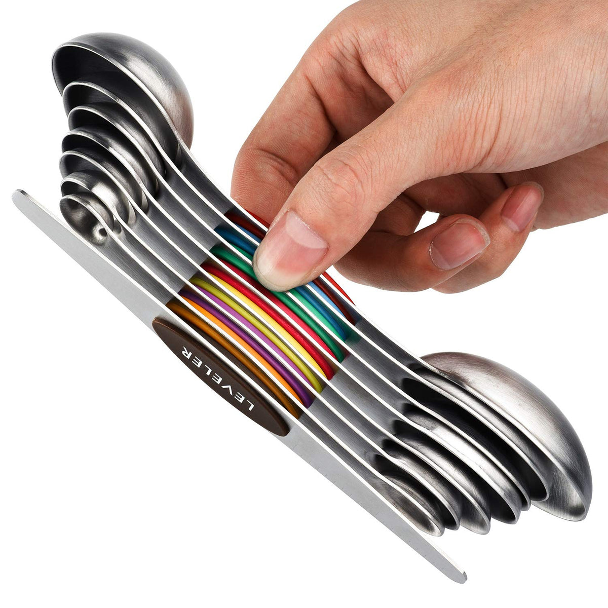 Magnetic Measuring Spoons Set Stainless Steel Dual Sided Stackable Measuring Spoon Set of 8 Nesting Teaspoons Tablespoons for Measuring Dry and Liquid Ingredients