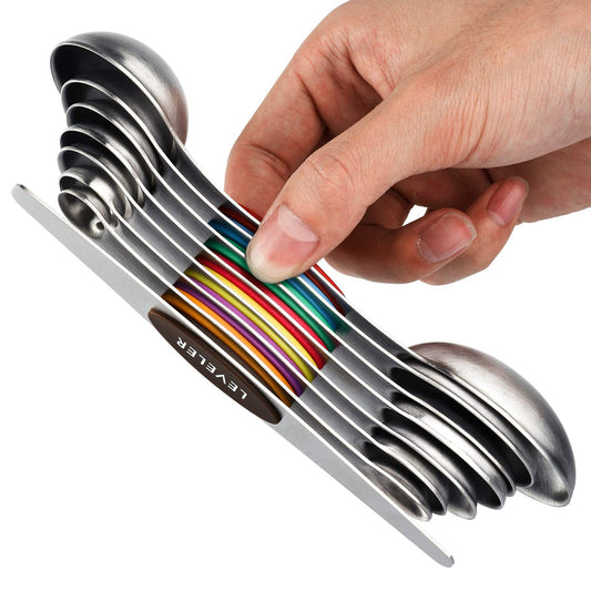 Magnetic Measuring Spoons Set Stainless Steel Dual Sided Stackable Measuring Spoon Set of 8 Nesting Teaspoons Tablespoons for Measuring Dry and Liquid Ingredients