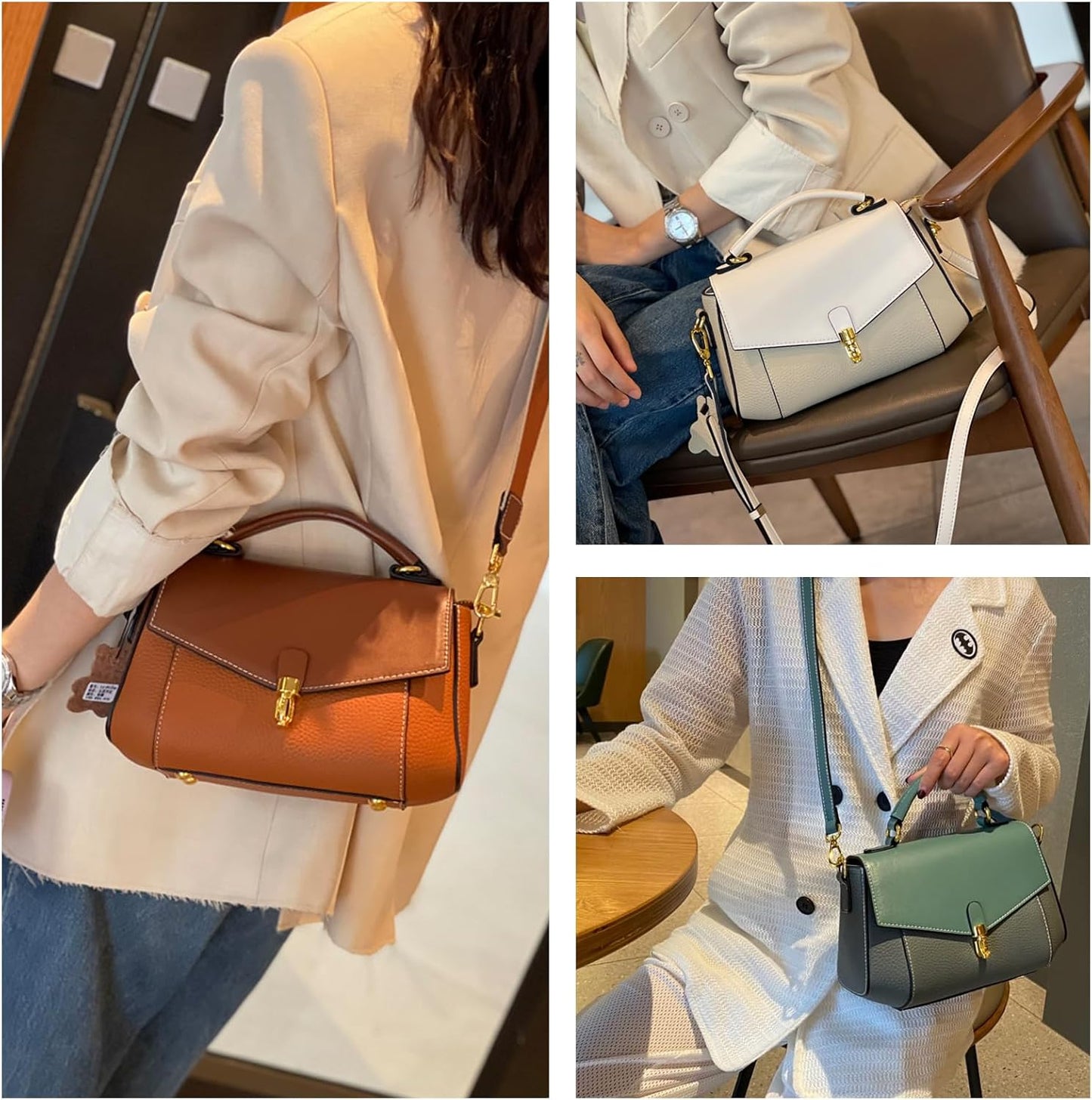 imeetu Crossbody Bags for Women, Leather Shoulder Bag, Purses and Handbags | Genuine Leather Womens Crossbody Purse, Structure Shoulder Purse with Top Handle & 2 Straps for 3 Styles, Travel, Daily, Gift