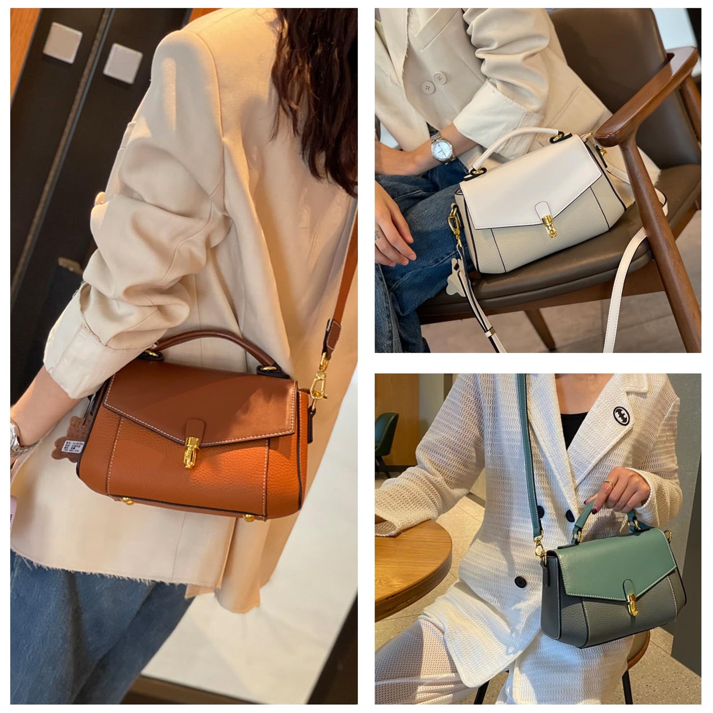 imeetu Crossbody Bags for Women, Leather Shoulder Bag, Purses and Handbags | Genuine Leather Womens Crossbody Purse, Structure Shoulder Purse with Top Handle & 2 Straps for 3 Styles, Travel, Daily, Gift