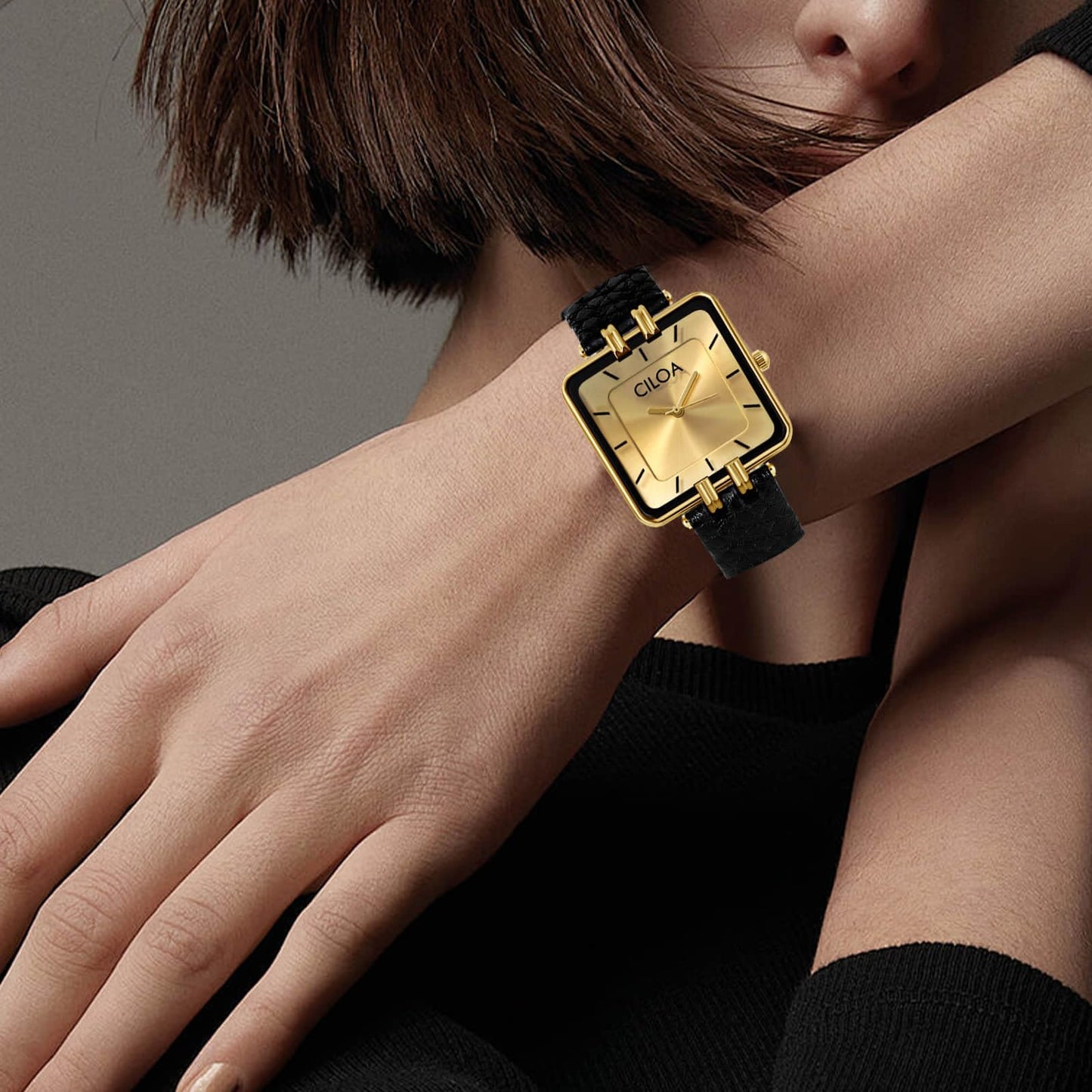 Women's Leather Strap Watch Dainty Elegant Gold Watches for Women Classic Casual Fashion Square Ladies Watch Gifts Present for Her