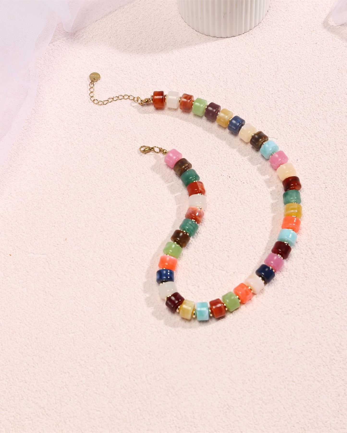 Chunky Beaded Statement Necklace for Women Trendy Colorful Boho Resin Bead Choker Necklaces Summer Handmade Jewelry Gifts Accessories