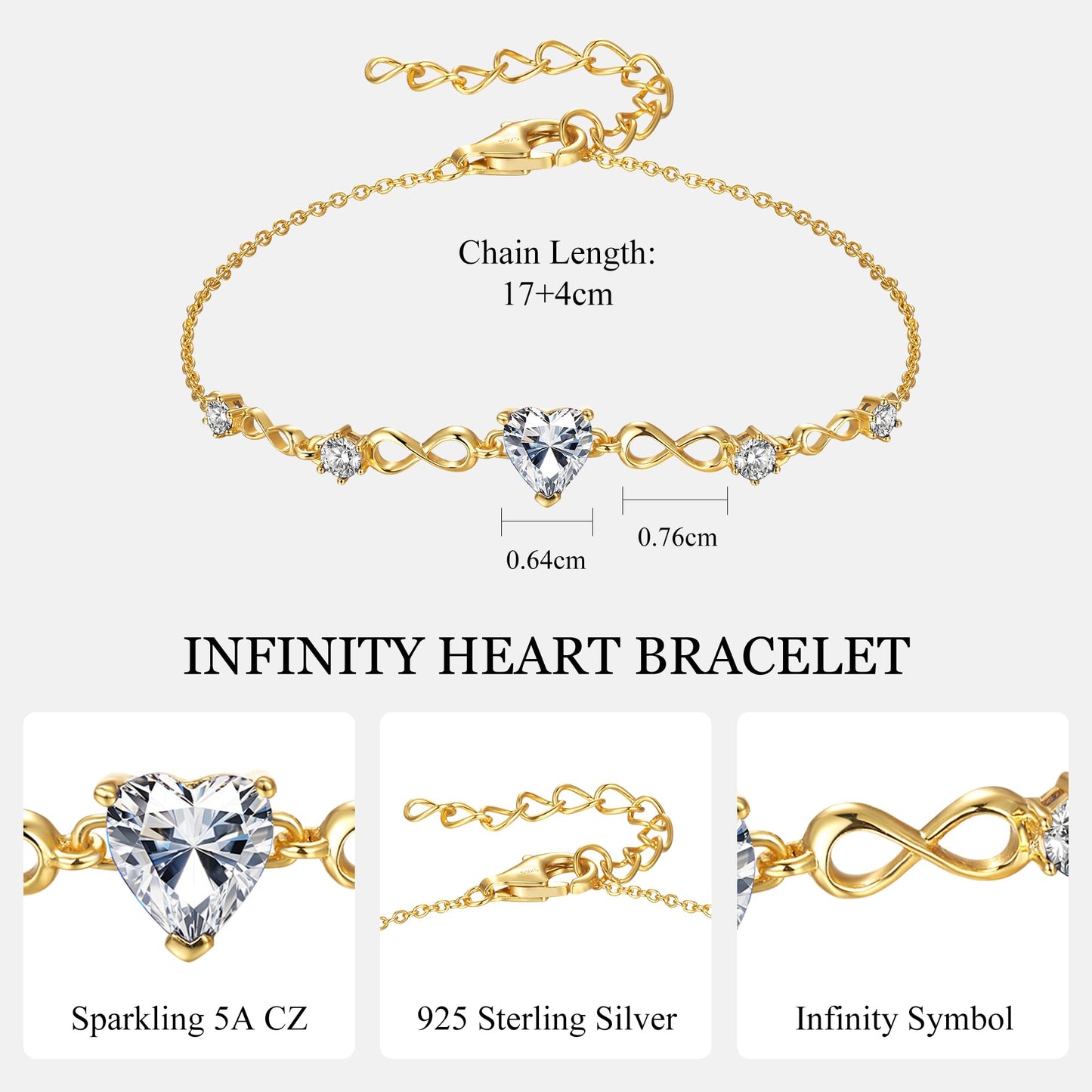 G&GEMSJEW Infinity Heart Birthstone Bracelets for Women, 925 Sterling Silver Women Charm Link Bracelet Adjustable, Birthday Anniversary Christmas Jewelry Gifts for Women Wife Mom Girlfriend Her