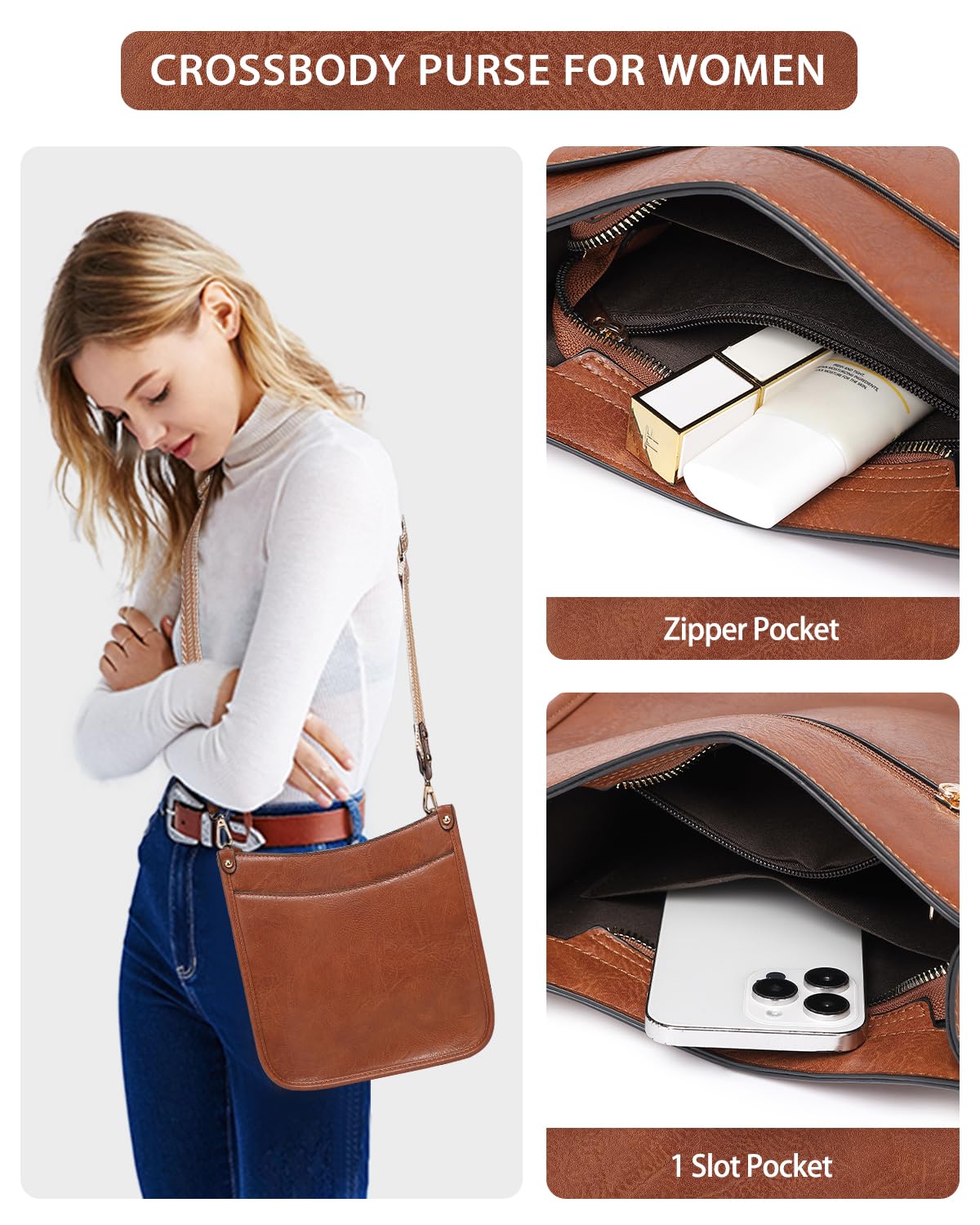 Purses for Women 3PCS, Crossbody Bags Set Large Leather Purse Shoulder Handbags with Wallet Adjustable Straps for Ladies Tote