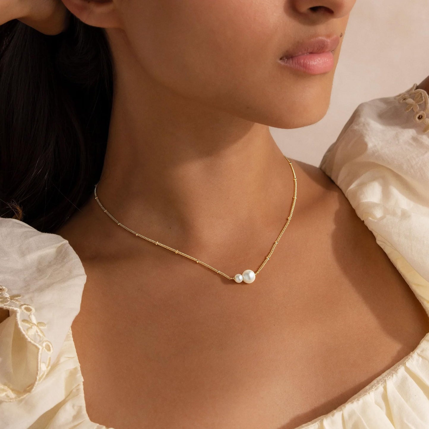 M MOOHAM Gold Necklace for Women Non Tarnish - Dainty 14K Gold Plated Beaded Chain Small Pendant Necklaces Simple Pearl Circle Beads Teardrop Pendant Necklace for Women Trendy Jewelry Gifts