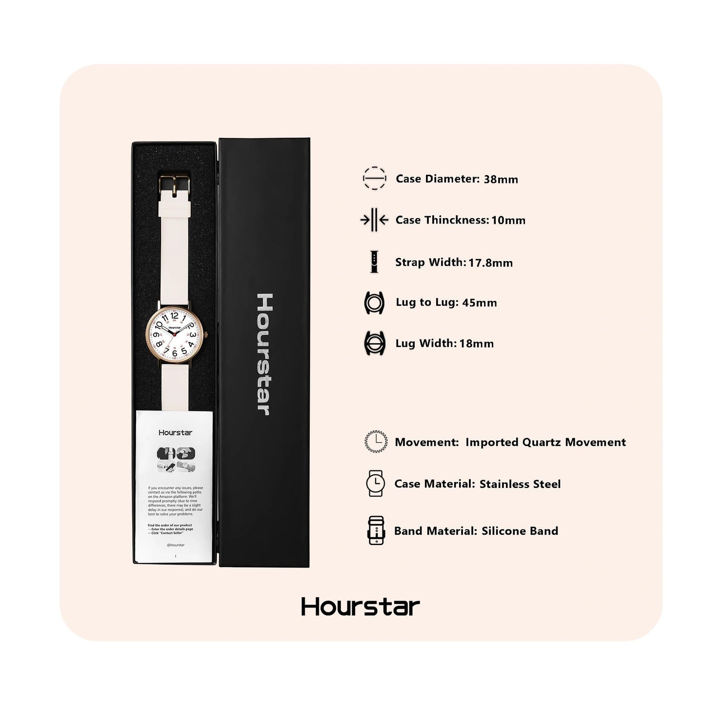 Women's Analog Nurse Watch with Second Hand for Nursing, 12/24 Time, Silicone Band, Easy Read